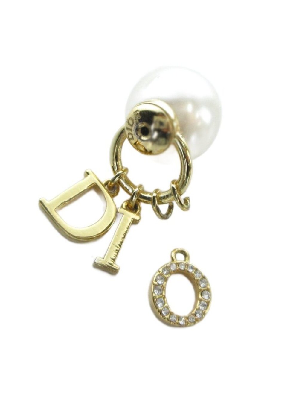 Dior Single Earrings Logo Rhinestone Gold